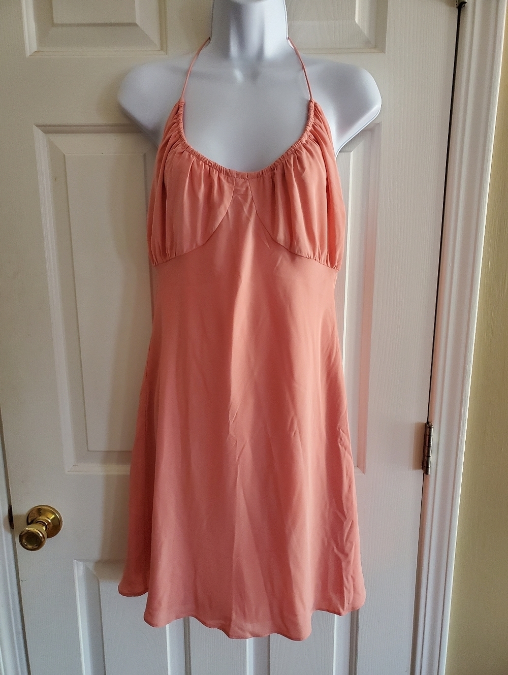 Abercrombie & Fitch halter ruched midi dress In Coral Size Medium Tall